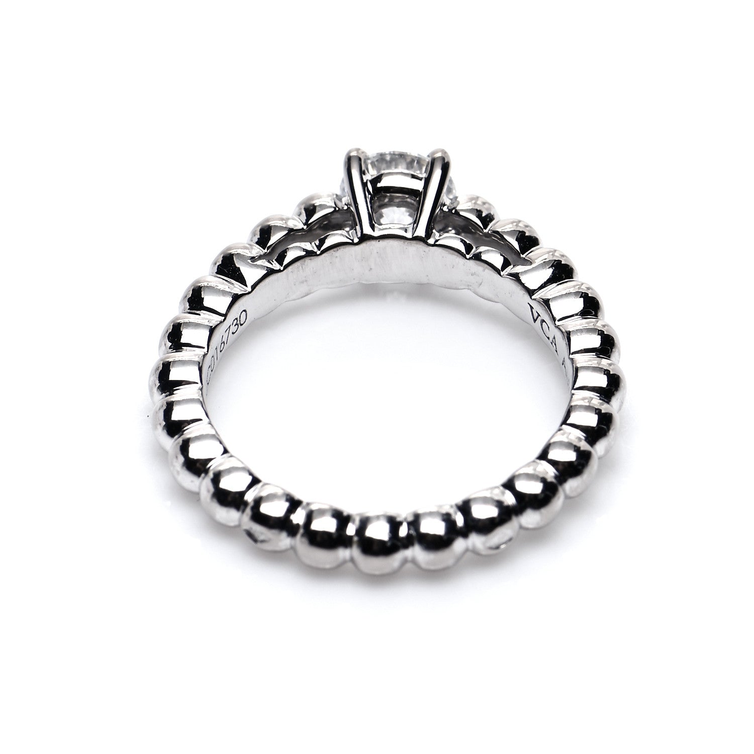 Van Cleef & Arpels Platinum Diamond .53ct Perlee Solitaire Engagement Ring 49 4.75 7 of 9