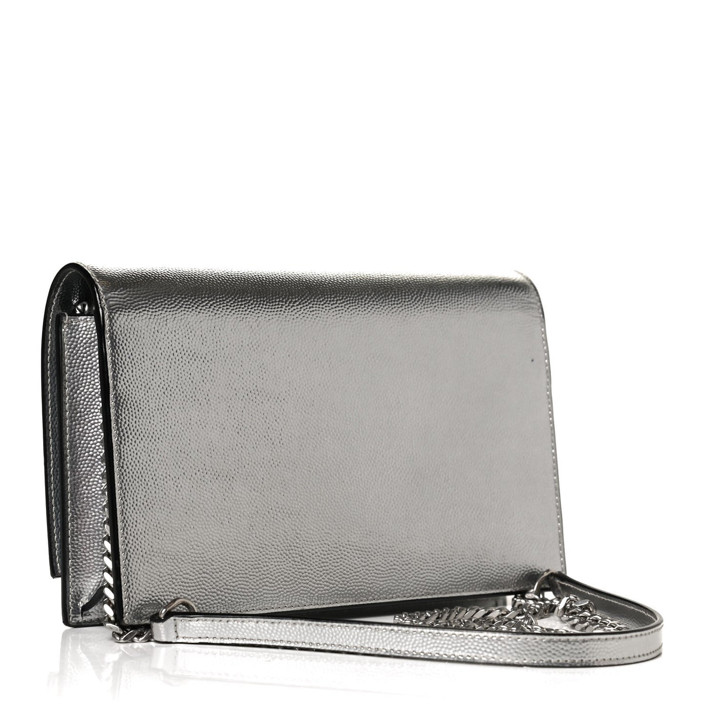 Metallic Grain De Poudre Kate Monogram Tassel Chain Wallet Silver