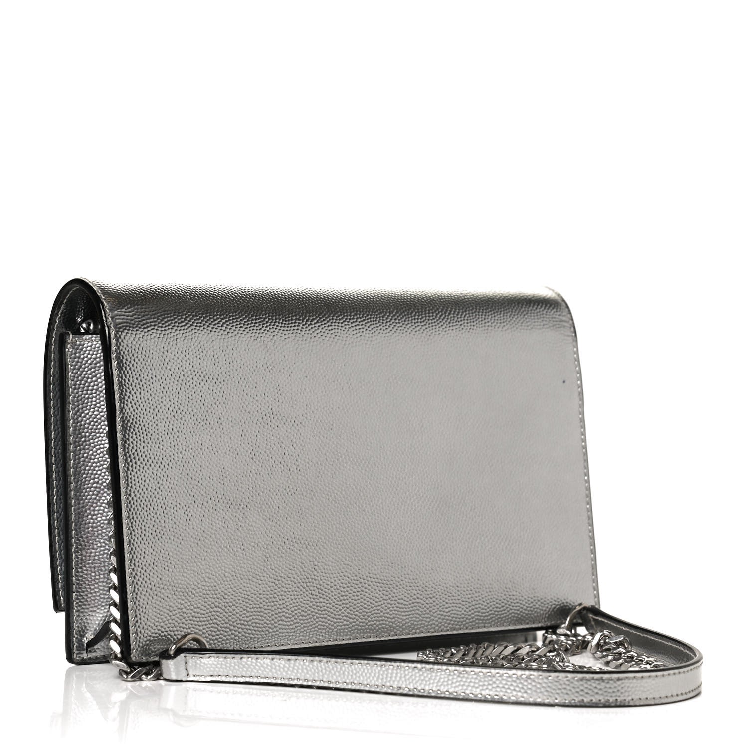 Saint Laurent Metallic Grain De Poudre Kate Monogram Tassel Chain Wallet Silver 3 of 10