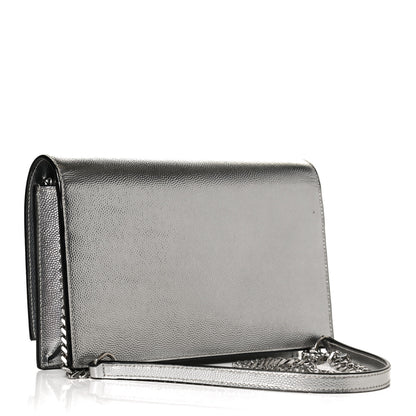 Saint Laurent Metallic Grain De Poudre Kate Monogram Tassel Chain Wallet Silver 3 of 10