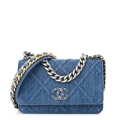 Chanel Denim Quilted Chanel 19 Wallet On Chain WOC Blue 1 of 13