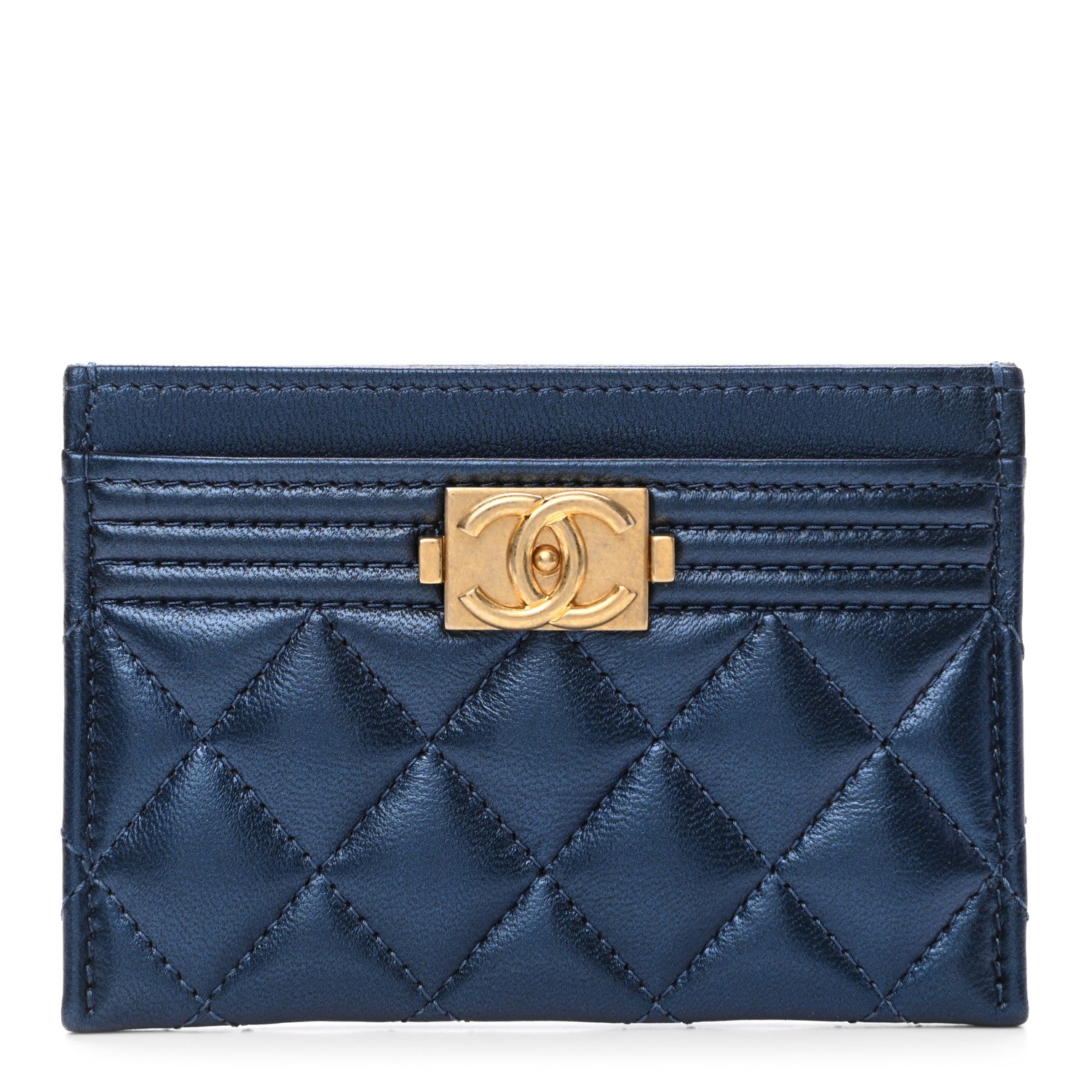 Chanel Metallic Lambskin Quilted Boy Card Holder Blue 1 of 8