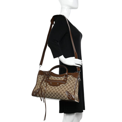 Balenciaga X GUCCI GG Monogram Azalea Calfskin Neo Classic Silver Hardware Medium City Beige Ebony Brown Sugar 3 of 10
