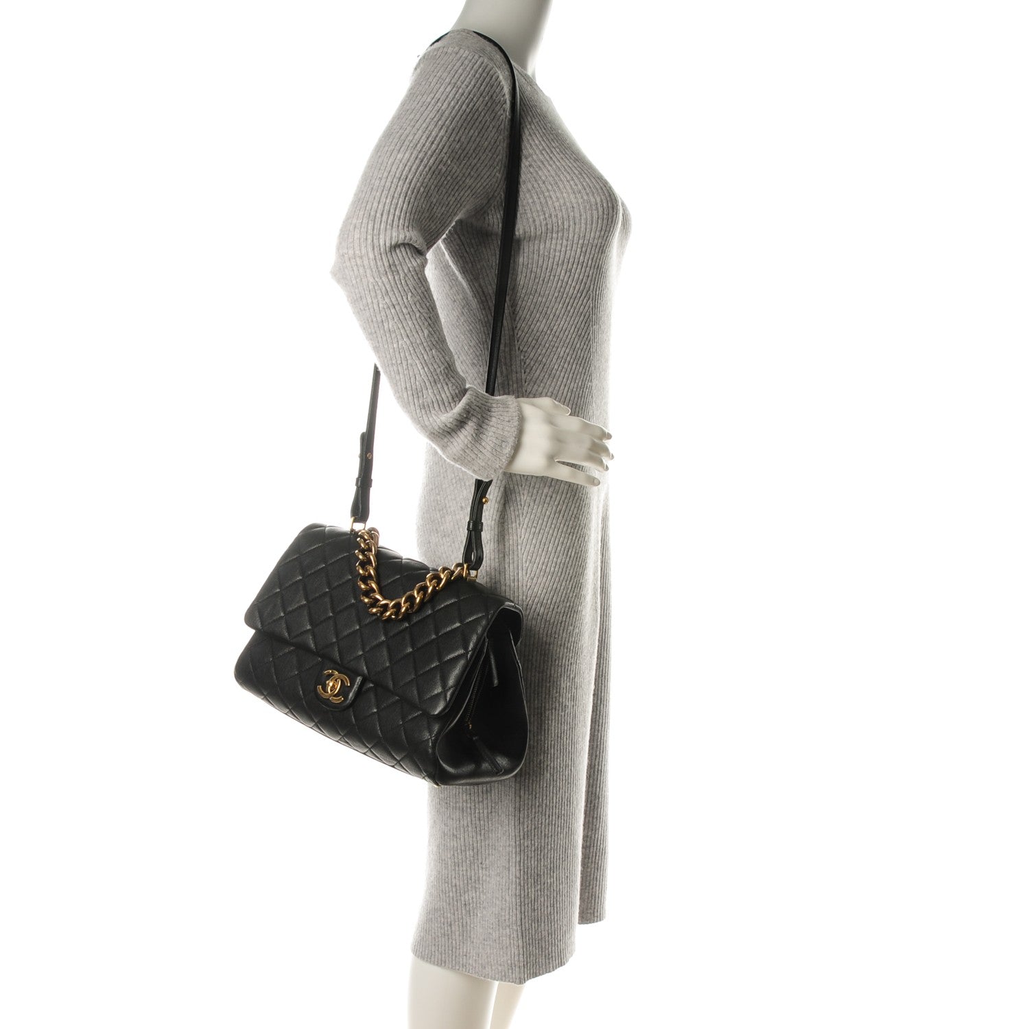 Chanel Shiny Sheepskin Quilted Large Trapezio Flap Black 2 of 11