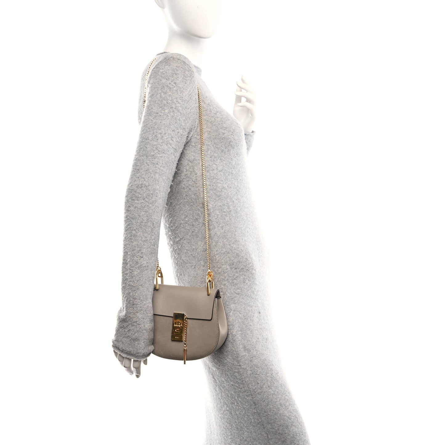 Suede Smooth Calfskin Mini Drew Shoulder Bag Motty Grey