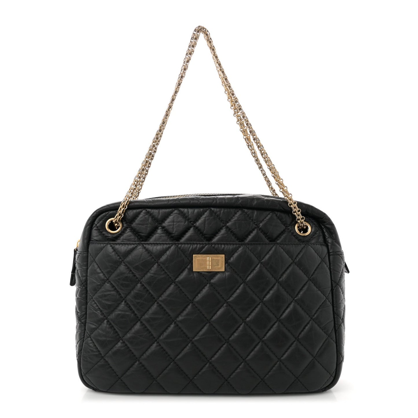 Aged Calfskin Quilted Large Reissue Camera Case Black