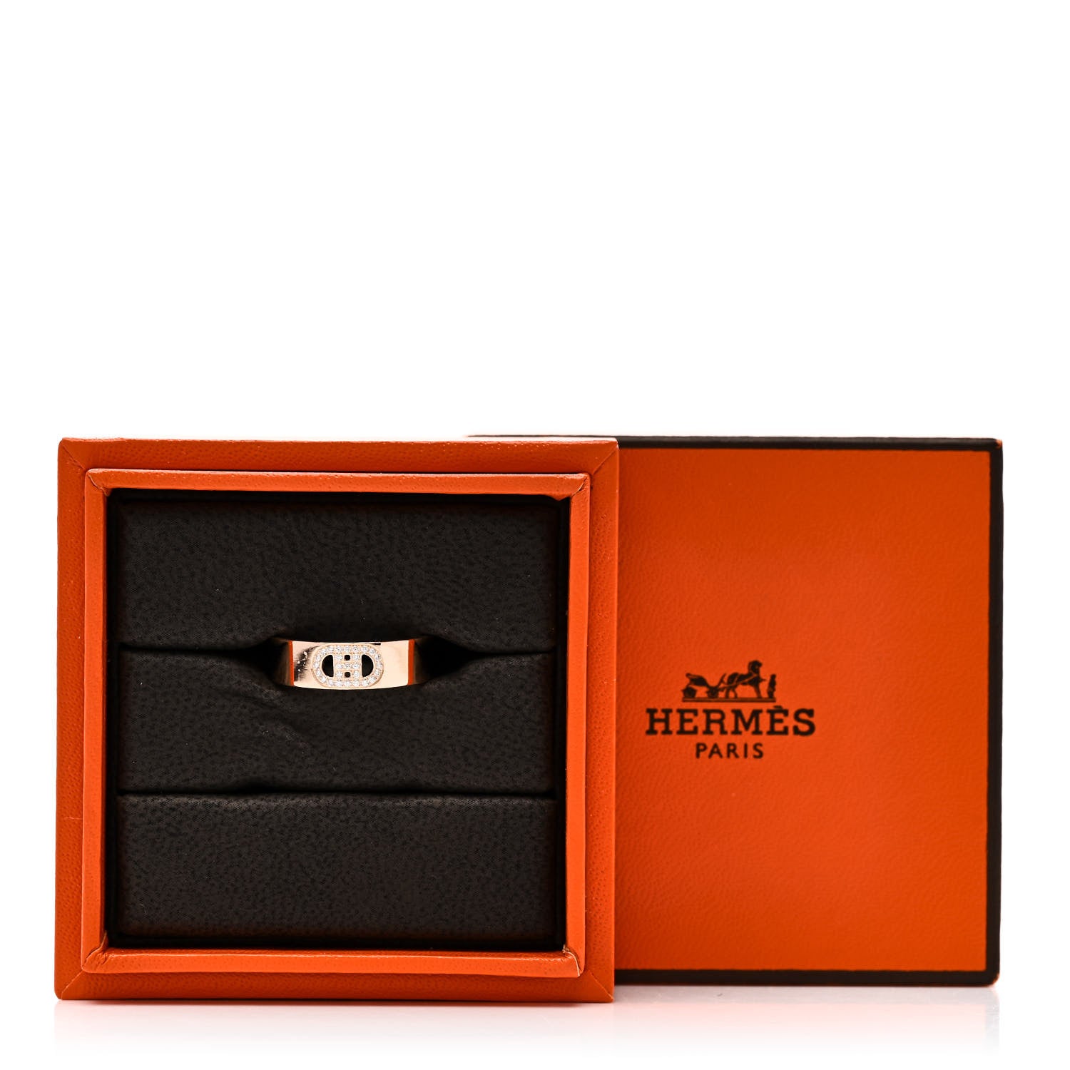 Hermes 18K Rose Gold Diamond PM H D'Ancre Ring 54 7 5 of 5
