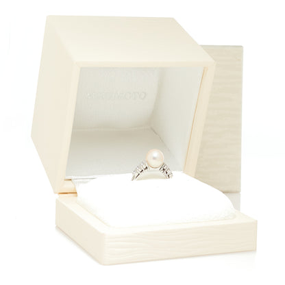 Mikimoto 18K White Gold Diamond Akoya Cultured Pearl 8-8.5mm Morning Dew Ring 53 6.5 6 of 6