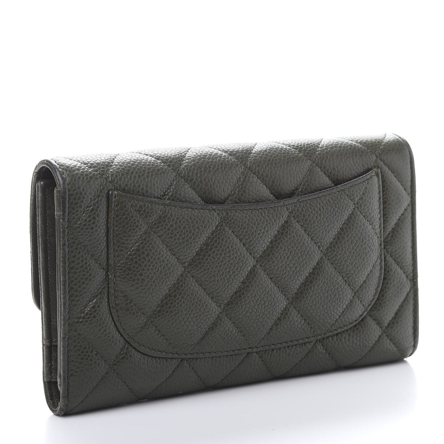 Caviar Quilted Large Flap Wallet Dark Green