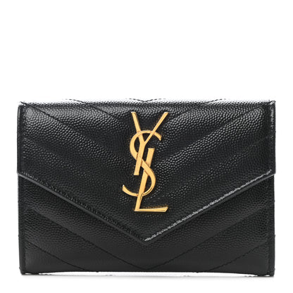 Saint Laurent Grain De Poudre Matelasse Chevron Small Monogram Envelope Wallet Black 1 of 8
