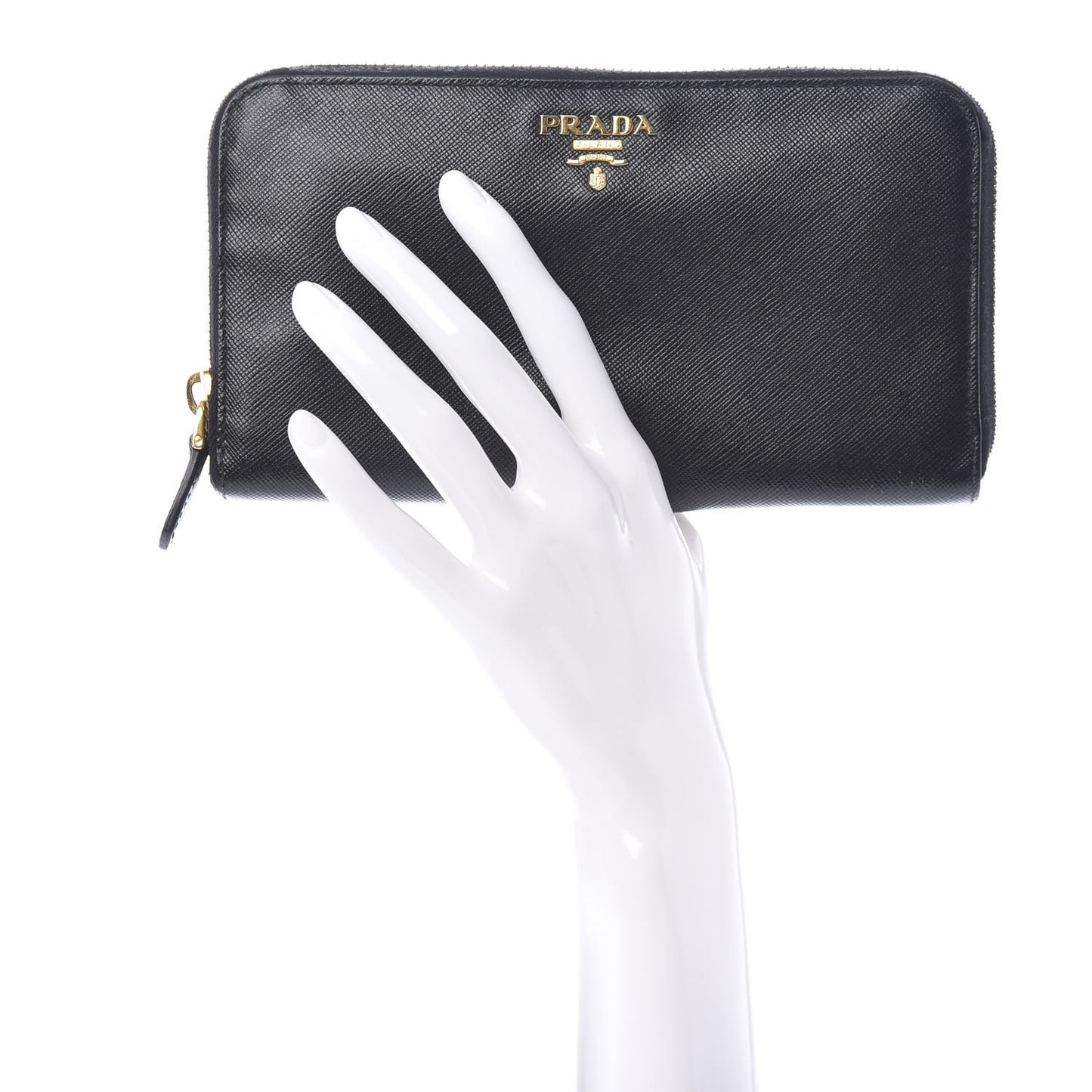 Saffiano Metal Large Zip Around Wallet Black