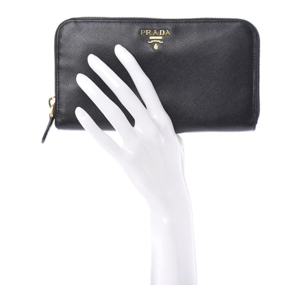 Prada Saffiano Metal Large Zip Around Wallet Black 2 of 7