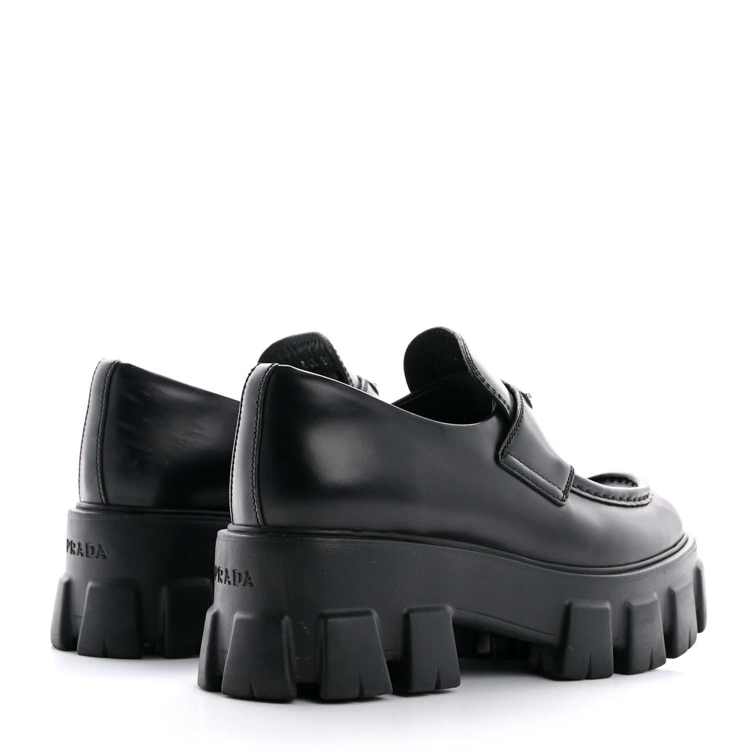 Prada Spazzolato Rois Metal Triangle Logo Monolith 55mm Loafers 36 Black 5 of 12