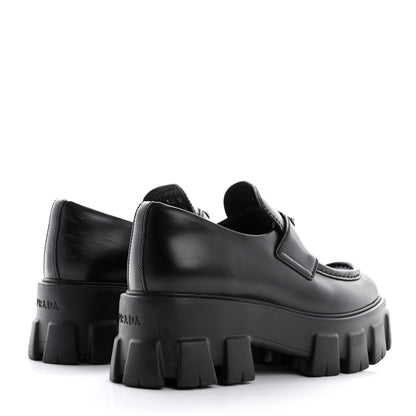 Prada Spazzolato Rois Metal Triangle Logo Monolith 55mm Loafers 36 Black 5 of 12