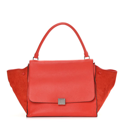 Celine Drummed Calfskin Suede Large Trapeze Vermillion 1 of 17
