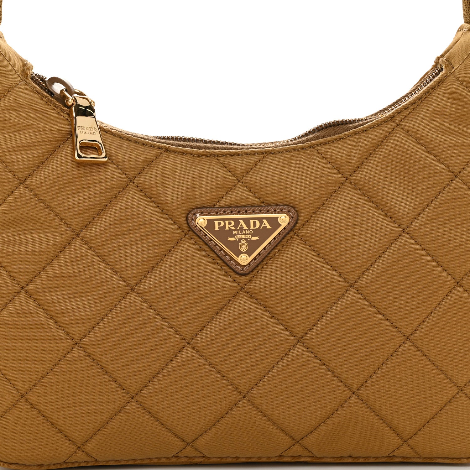 Prada Tessuto Nylon Stitched Shoulder Bag Tobacco 9 of 11