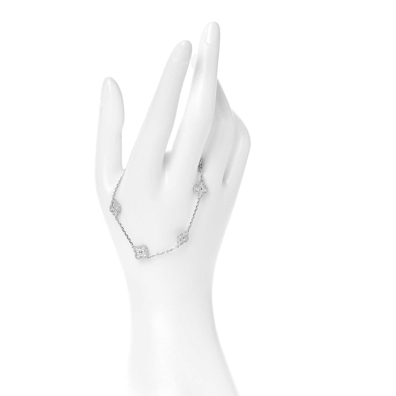 Van Cleef & Arpels 18K White Gold Diamond 6 Motifs Sweet Alhambra Bracelet 2 of 7