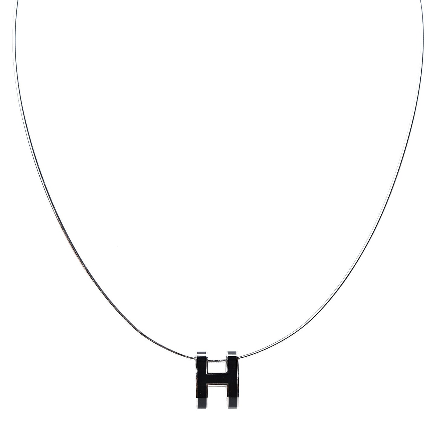 Lacquered Silver Pop H Pendant Necklace Black