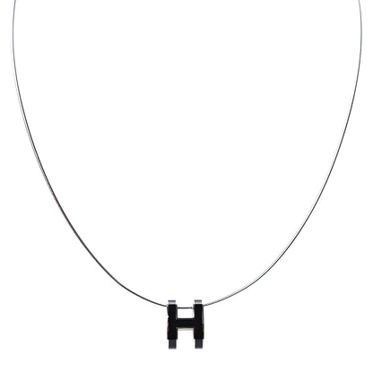 Hermes Lacquered Silver Pop H Pendant Necklace Black 1 of 5