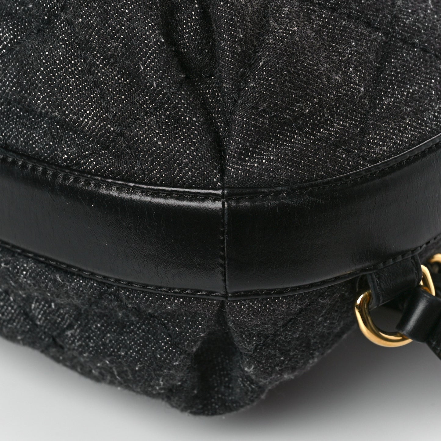 Denim Calfskin Quilted Backpack Dark Grey Black