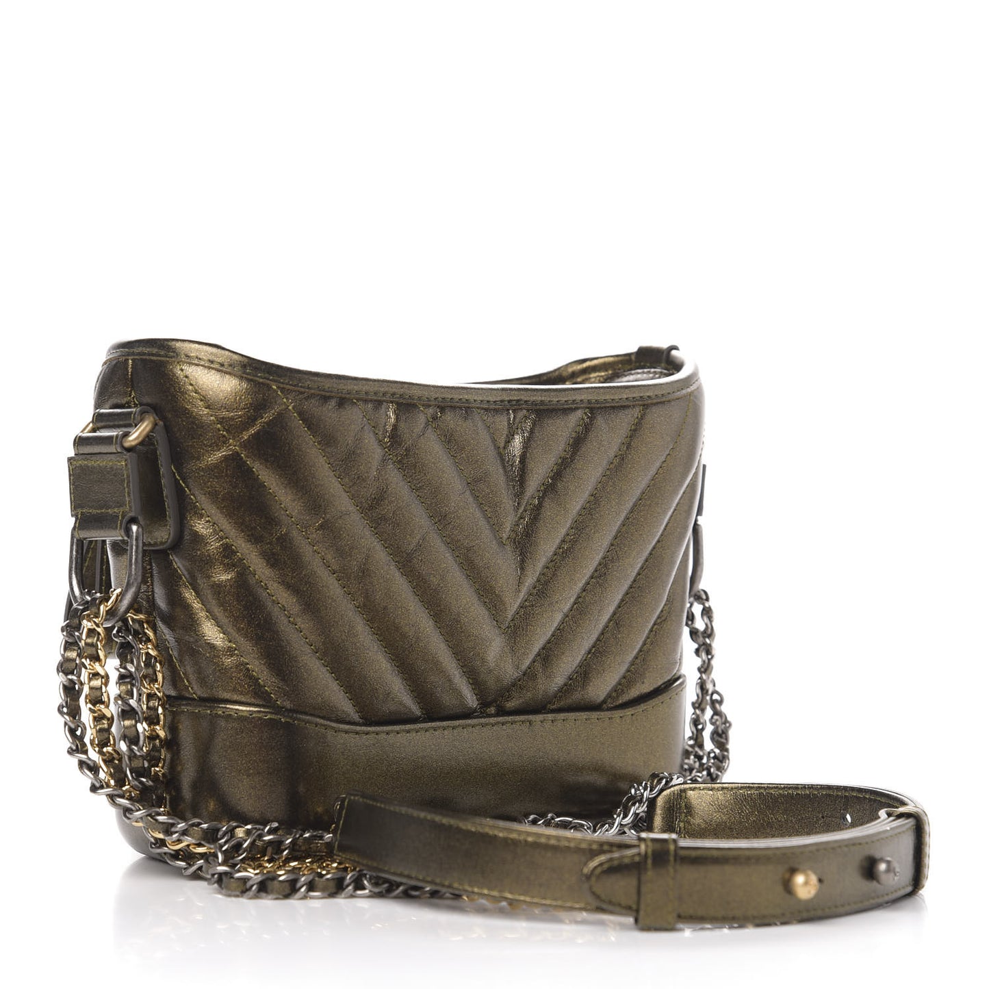 Metallic Calfskin Chevron Quilted Small Gabrielle Hobo Gold