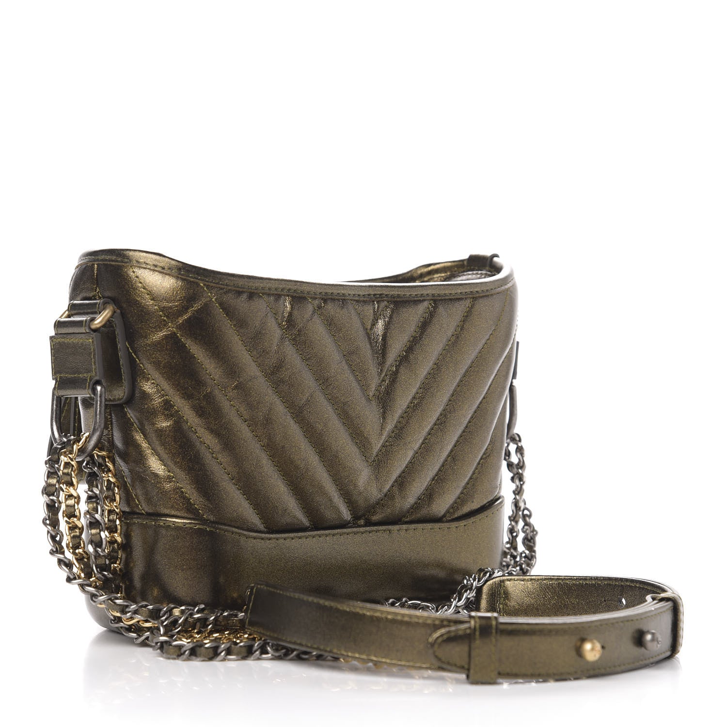 Chanel Metallic Calfskin Chevron Quilted Small Gabrielle Hobo Gold 3 of 10