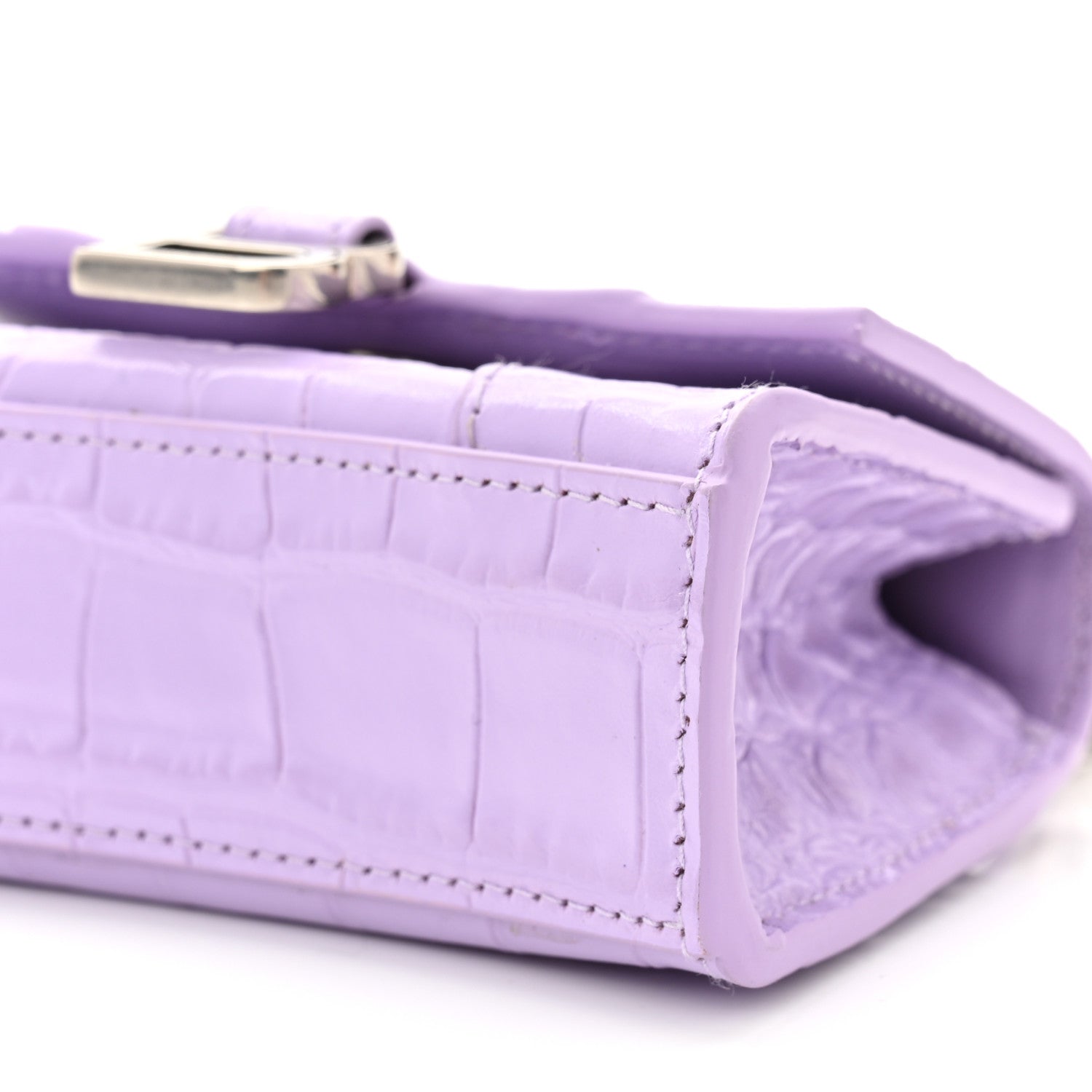 Balenciaga Shiny Calfskin Crocodile Embossed Hourglass Top Handle Bag Mini with Chain  Lilac 10 of 10