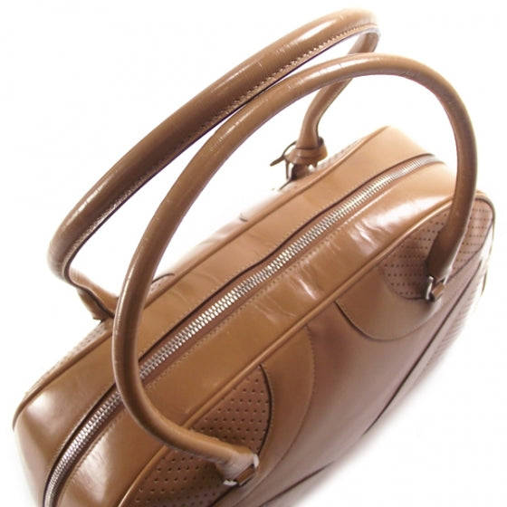 Prada Leather Perforated Bowling Bag Brown 6 of 11