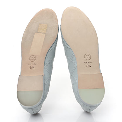 Chanel Lambskin Patent Double Stitched CC Cap Toe Ballerina Flats 38.5 Light Blue White 5 of 8
