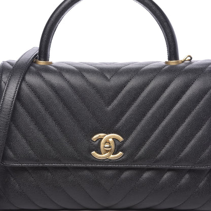 Chanel Caviar Chevron Quilted Small Coco Handle Flap Black 10 of 10