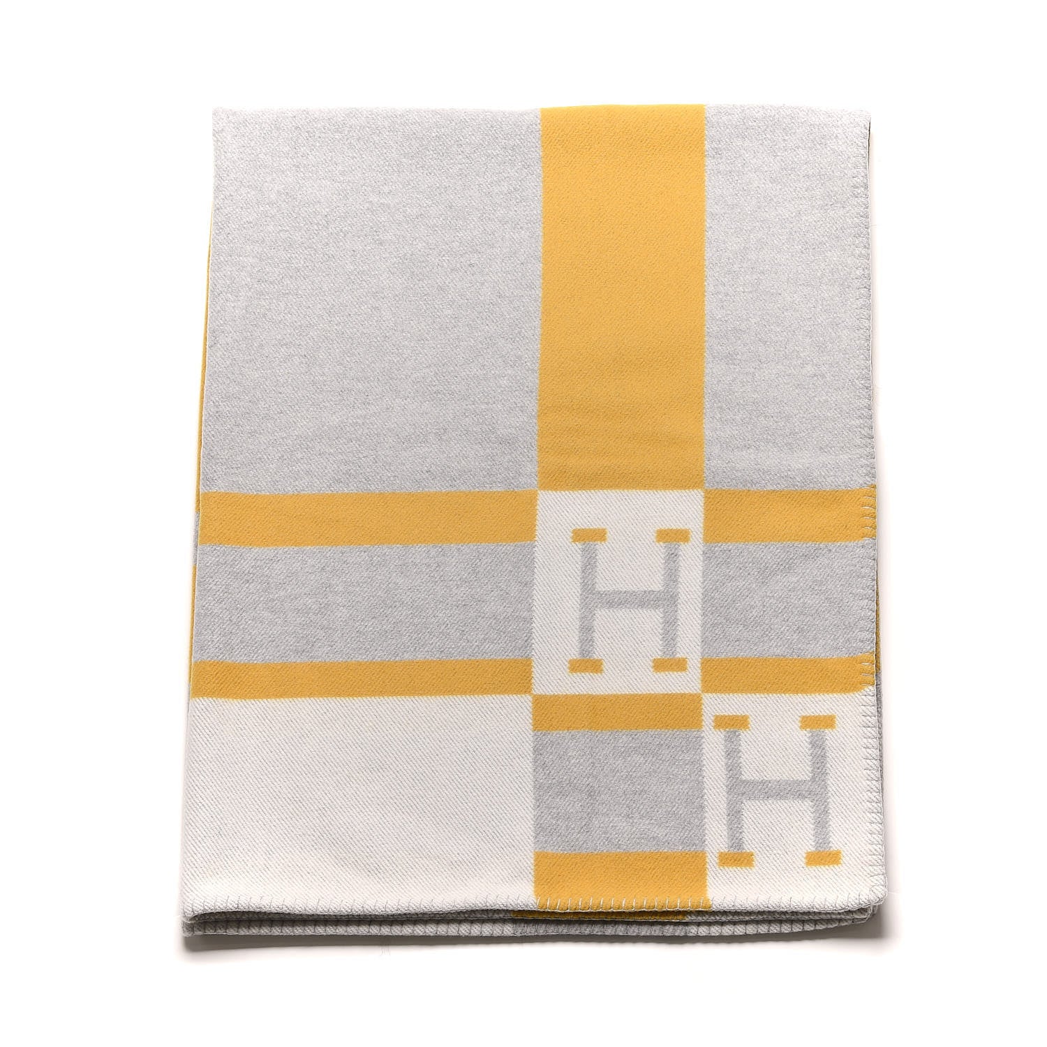 Hermes Wool Cashmere Avalon Bayadere Throw Blanket Jaune 1 of 4