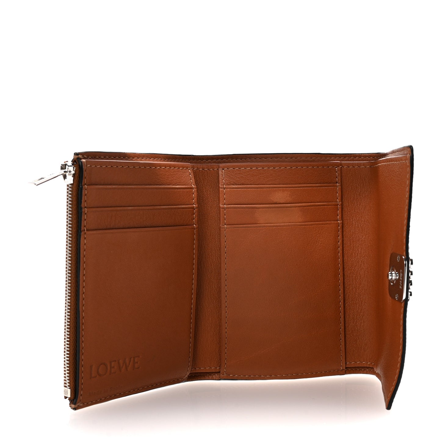 Pebble Grain Calfskin Anagram Small Vertical Wallet Tan