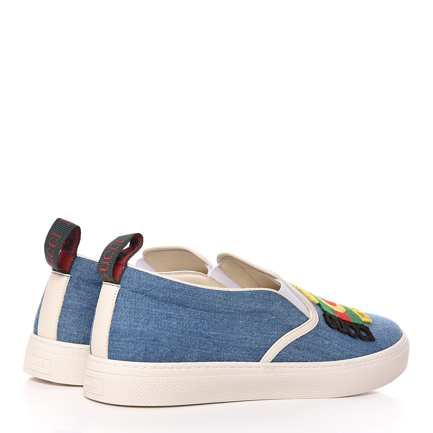 Gucci Kura Denim Logo Embroidered Mens Slip On Sneakers 11.5 Blue 5 of 10