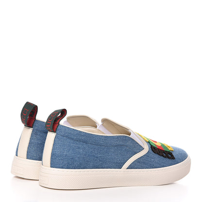 Gucci Kura Denim Logo Embroidered Mens Slip On Sneakers 11.5 Blue 5 of 10