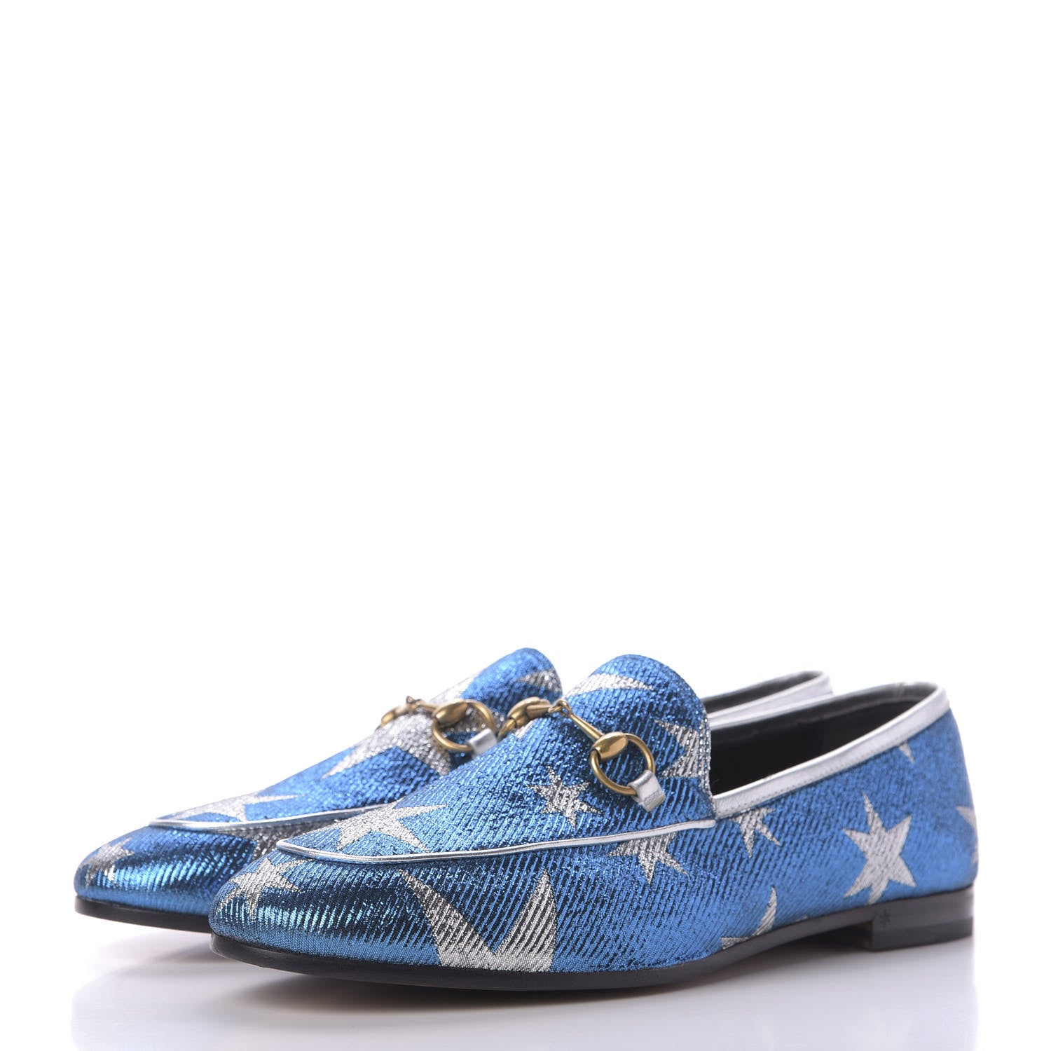 Gucci Lurex Calfskin Starry Sky Womens Jordaan Loafers 38.5 Bluette Silver 3 of 10