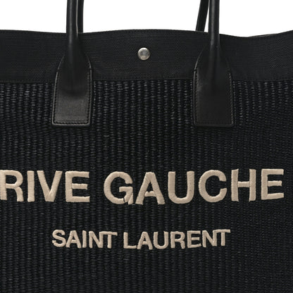 Saint Laurent Raffia Linen Calfskin Rive Gauche Tote Black 8 of 10