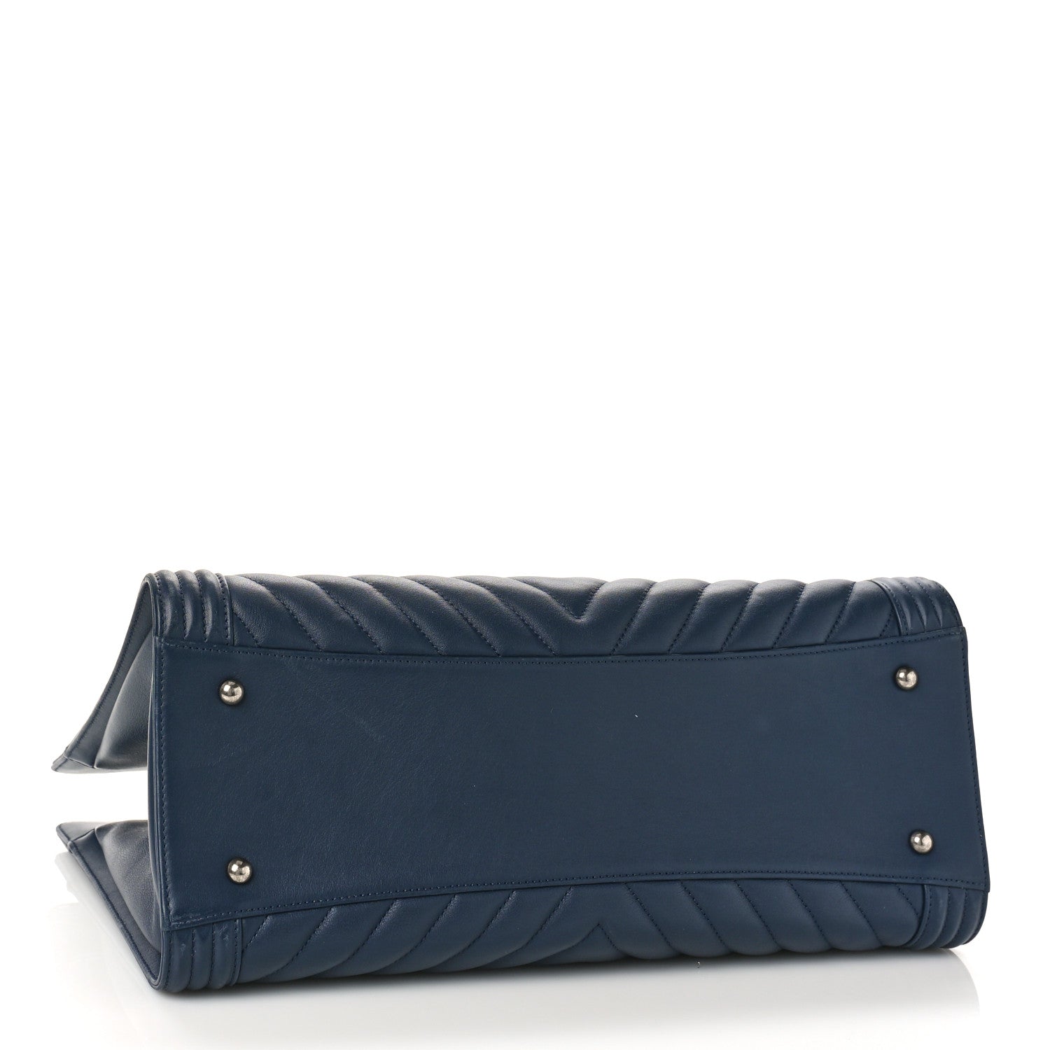 Chanel Calfskin Chevron Boy Shopping Tote Navy Blue 4 of 9