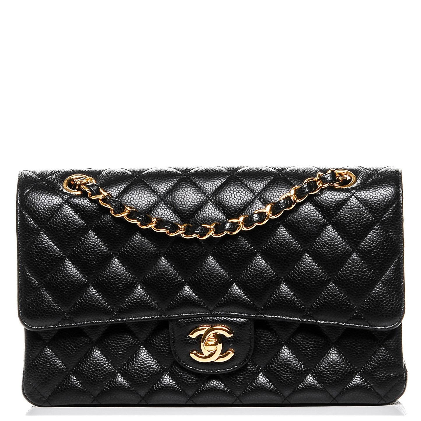 Caviar Quilted Medium Double Flap Black