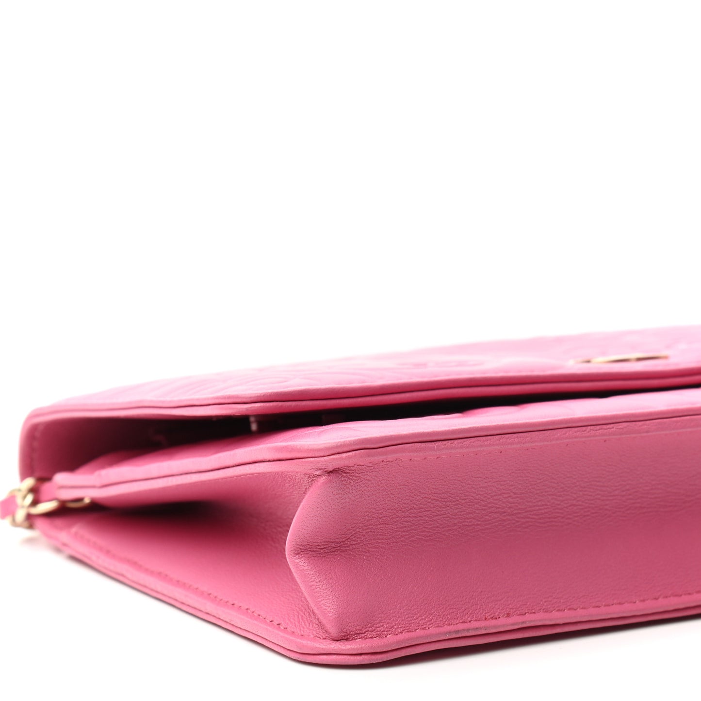 Lambskin Camellia Embossed Wallet On Chain WOC Pink