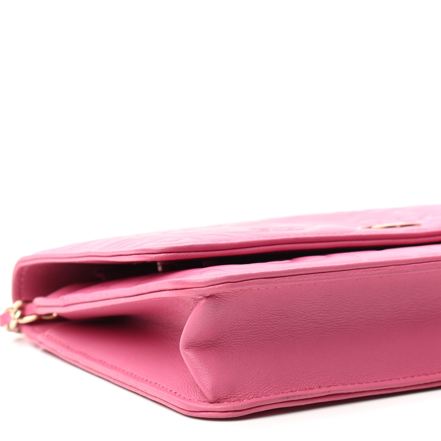 Chanel Lambskin Camellia Embossed Wallet On Chain WOC Pink 9 of 10