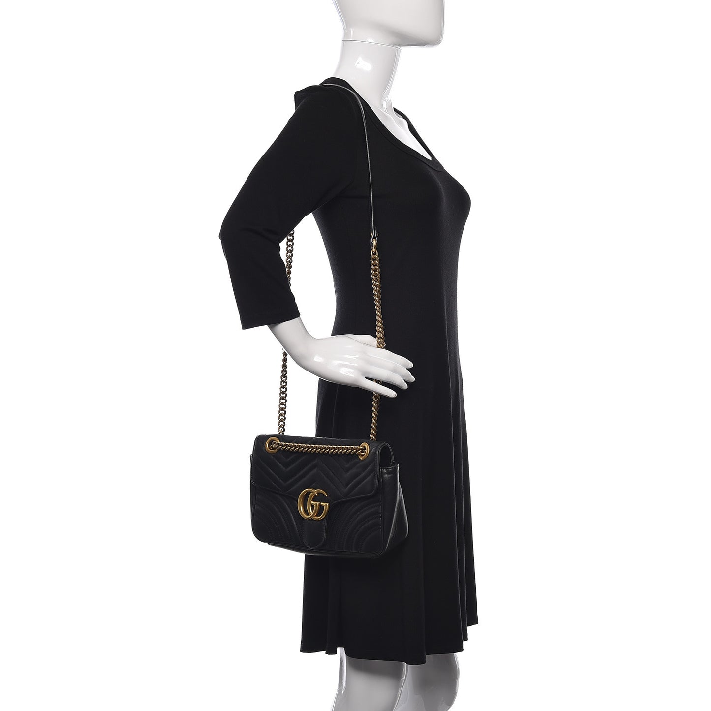 Calfskin Matelasse Small GG Marmont Shoulder Bag Black