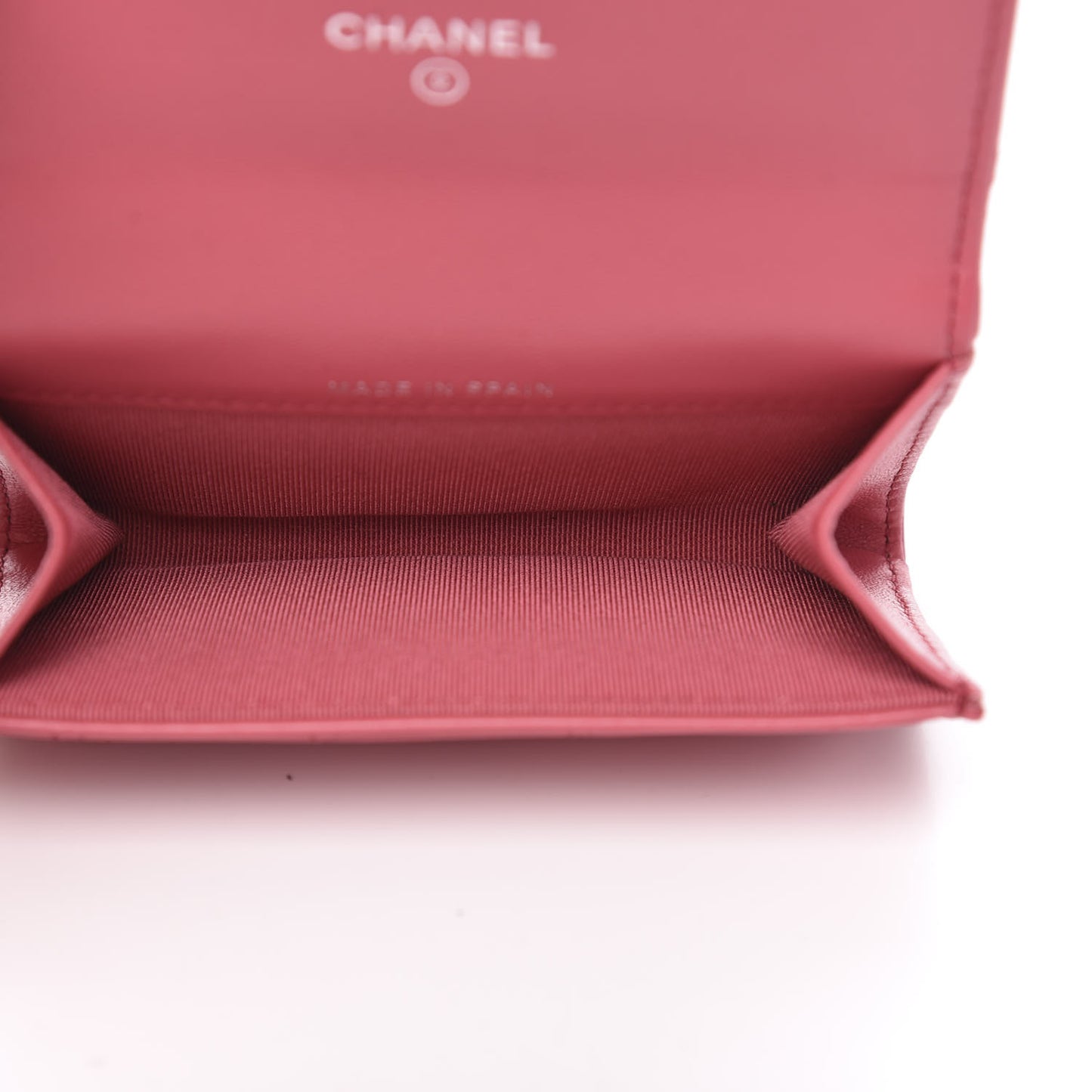 Lambskin Quilted Flap Card Holder Wallet Dark Pink