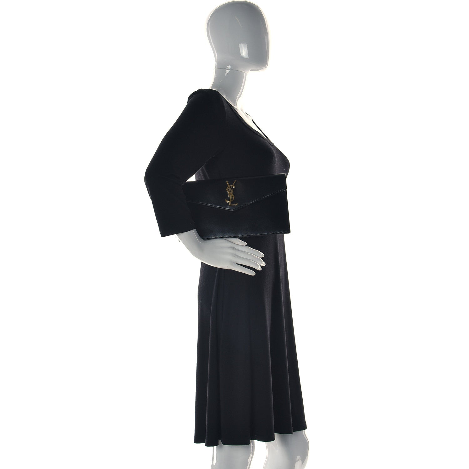 Saint Laurent Smooth Shiny Calfskin Monogram Uptown Pouch Black 2 of 8