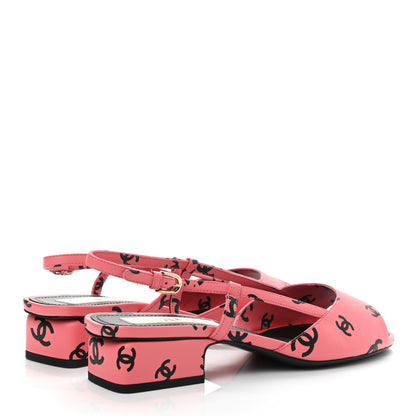 Chanel Printed Lambskin CC Slingback Sandals 39 Pink Black 4 of 9