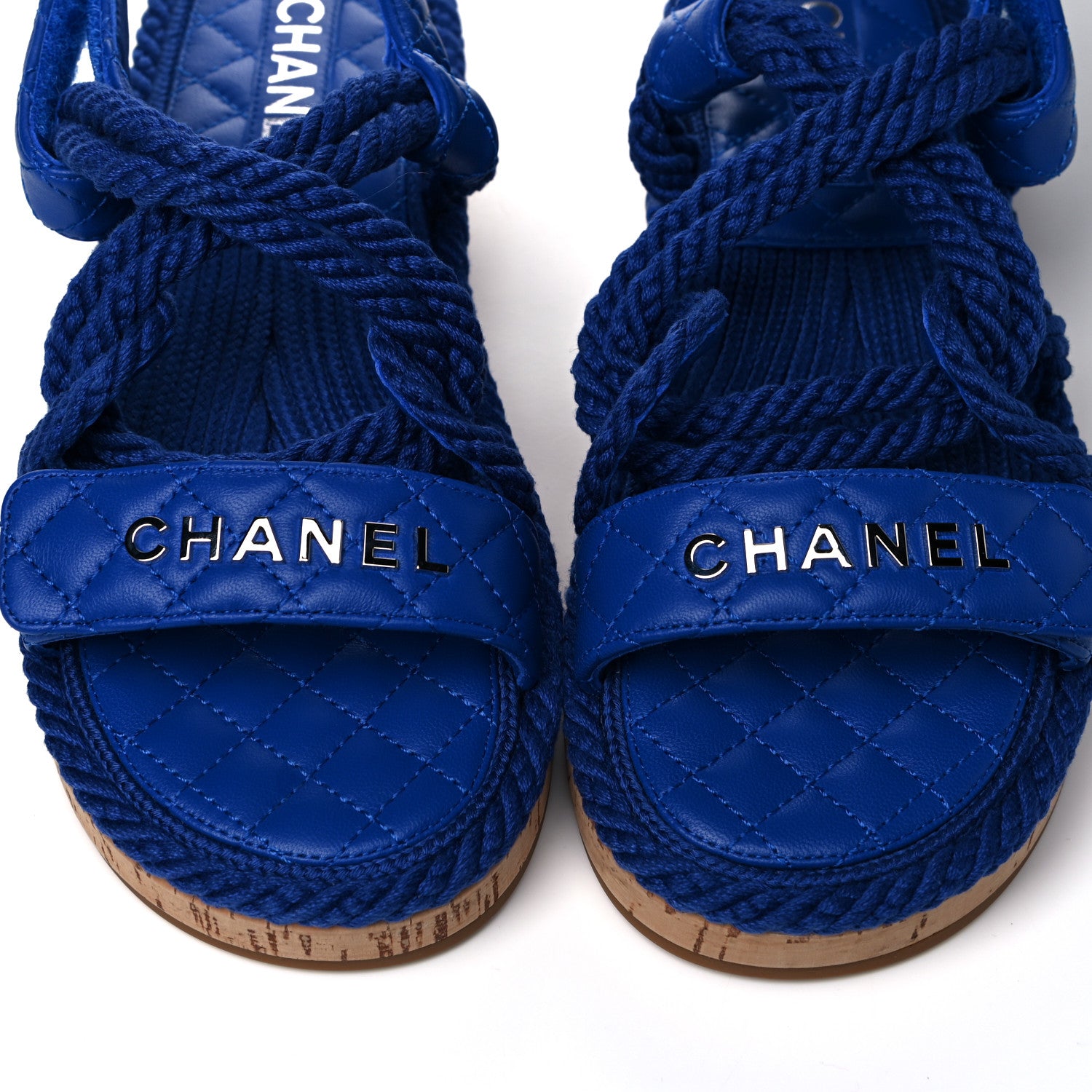 Chanel Cord Lambskin Quilted Logo Sandals 39 Blue 8 of 9