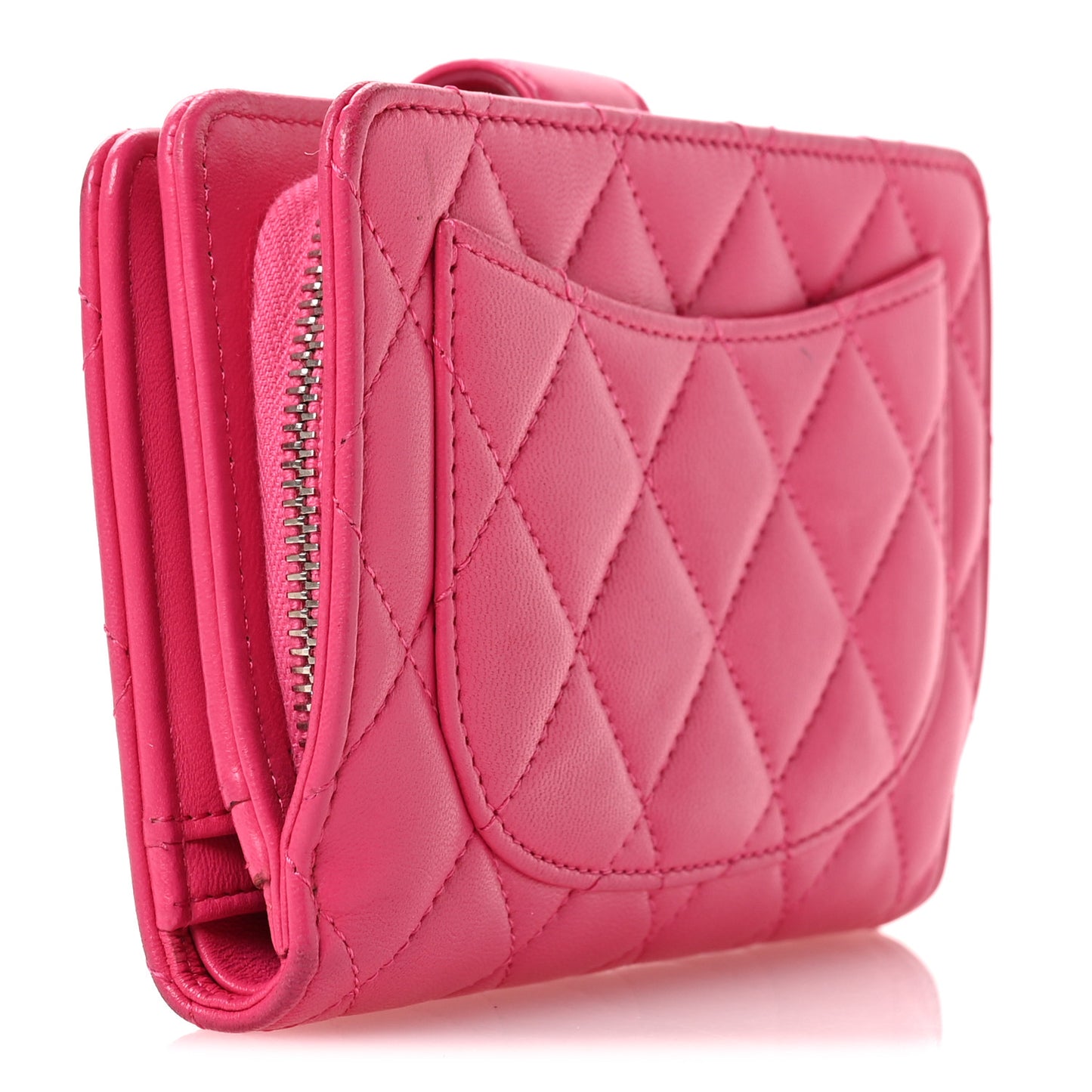 Lambskin Quilted CC French Wallet Dark Pink