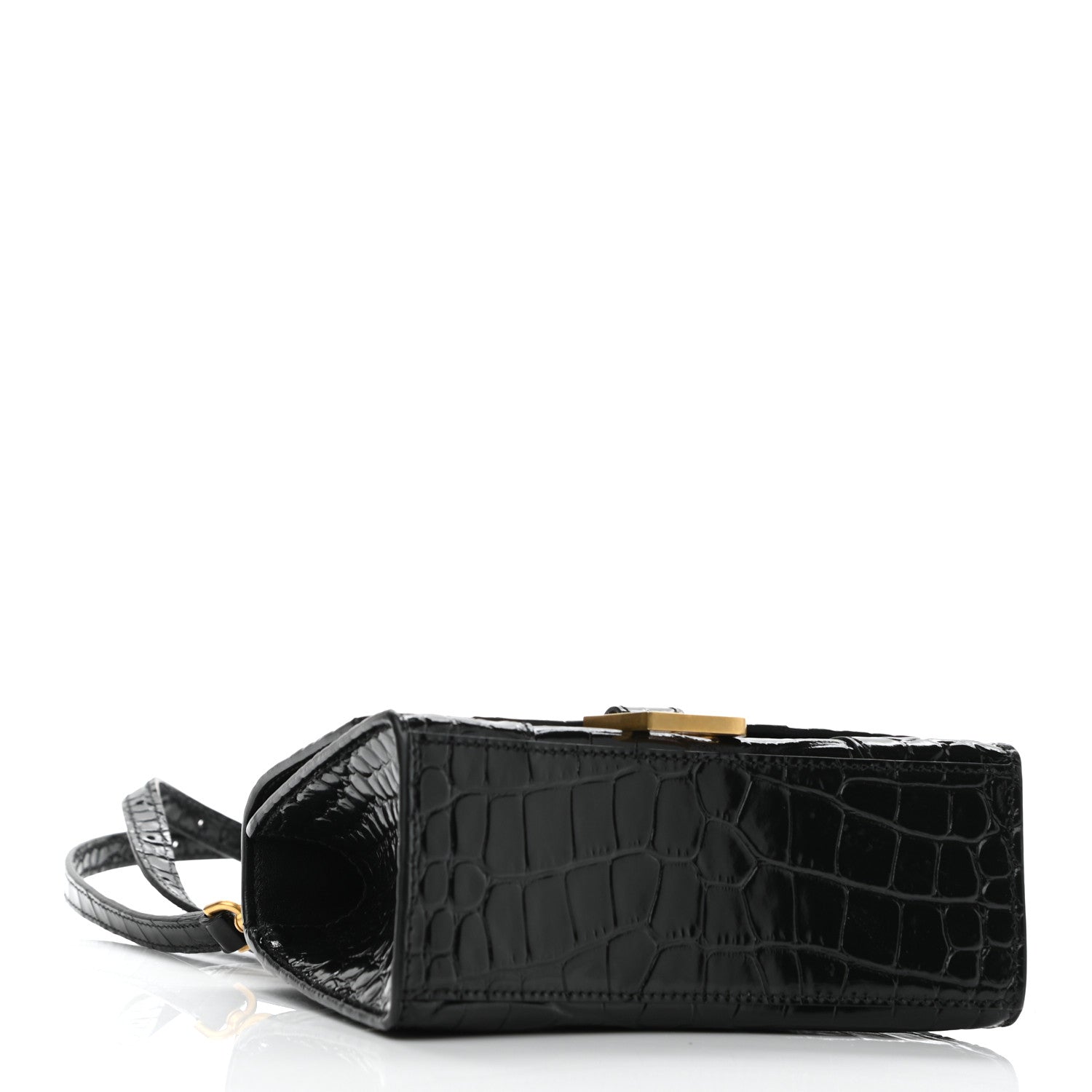Balenciaga Shiny Calfskin Crocodile Embossed Hourglass Top Handle Bag XS Black 4 of 10
