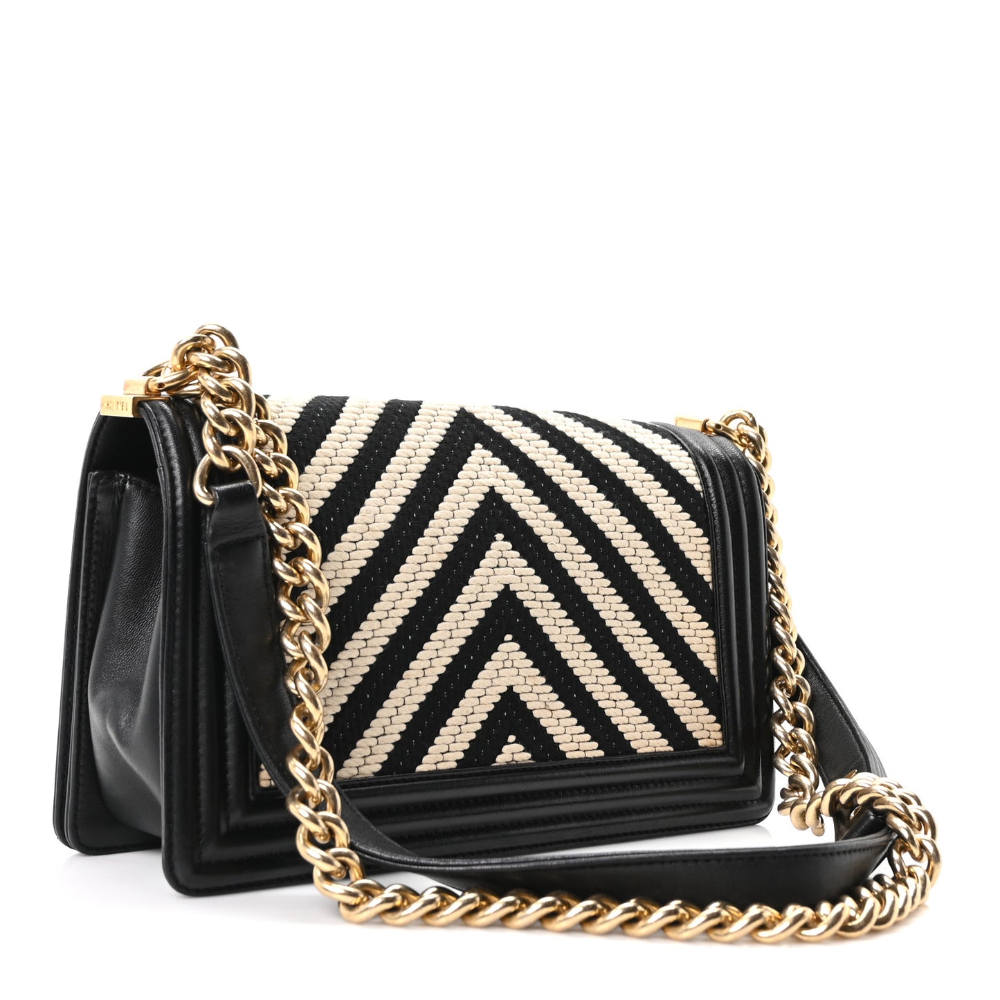 Fabric Chevron Braided Medium Boy Flap Black White