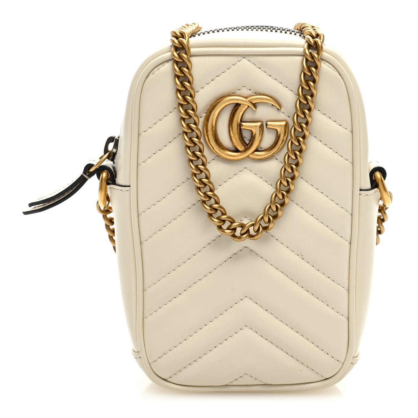 Calfskin Matelasse Mini GG Marmont Crossbody Bag White