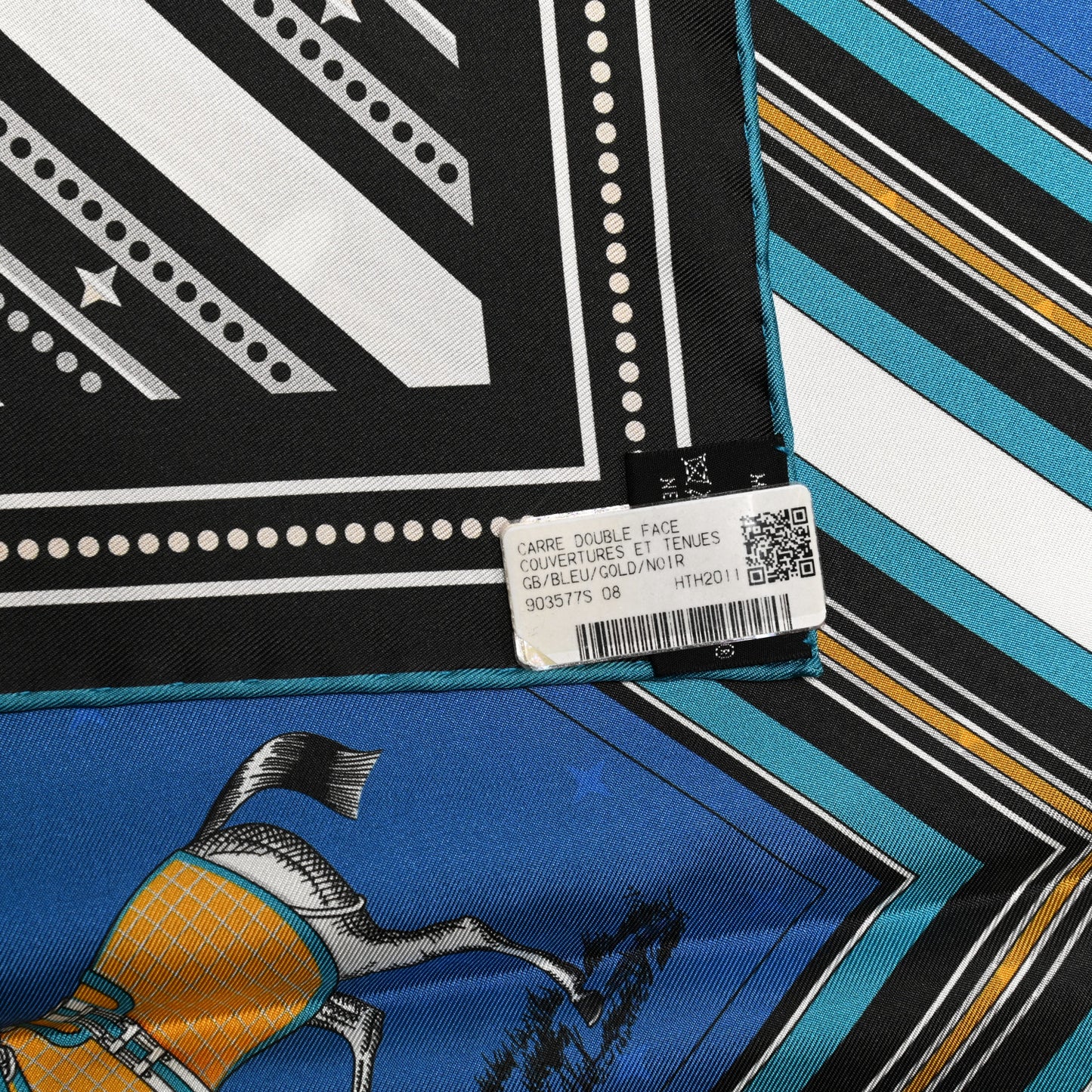 Silk Couvertures Et Tenues Double Face Scarf 90 Bleu Gold Black